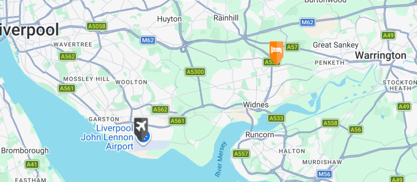 Everglades Hotel, Liverpool John Lennon Airport map