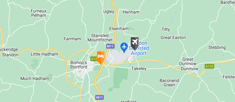 Ramada Stansted, Stansted Airport map